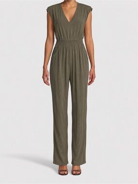 Nicole Miller XS Olive V-Neck Sleeveless Jumpsuit